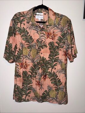 Saddlebred Peach Tropical Pineapple Print Camp Shirt